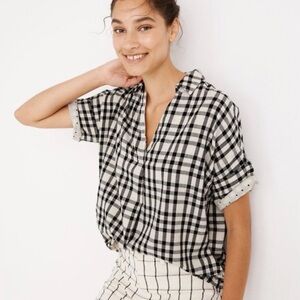 Madewell Courier Button-Back Double-Faced Plaid Shirt Black White Size Small